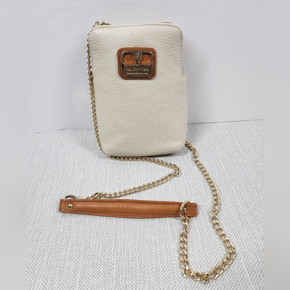 Valentina pebbled leather cream crossbody bag small
